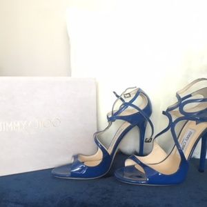 New Jimmy Choo Lance Patent Sandals Blue Size 9
